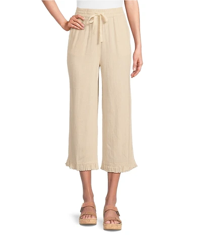 Multiples Textured Slub Woven Straight Leg Elastic Drawstring Waist Pull-On Pants
