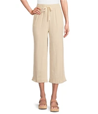 Multiples Textured Slub Woven Straight Leg Elastic Drawstring Waist Pull-On Pants