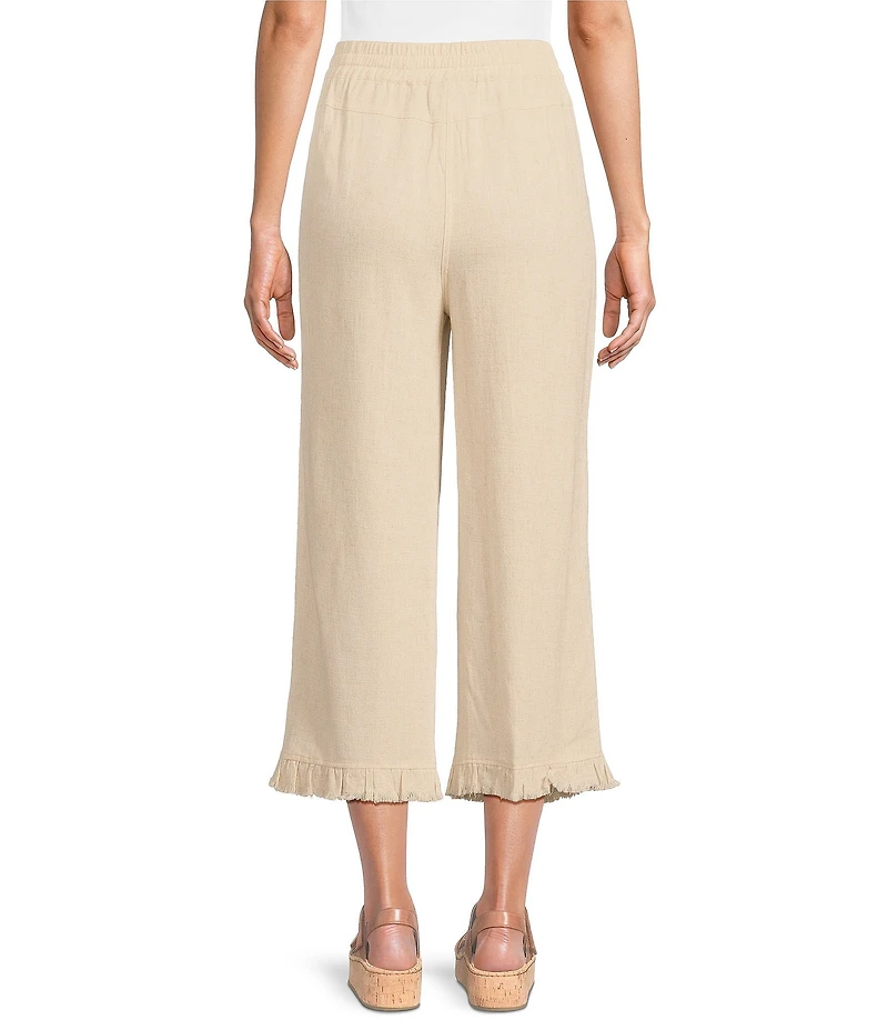 Multiples Textured Slub Woven Straight Leg Elastic Drawstring Waist Pull-On Pants