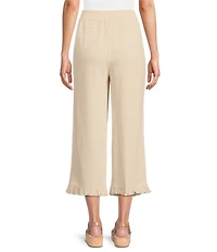 Multiples Textured Slub Woven Straight Leg Elastic Drawstring Waist Pull-On Pants