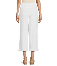 Multiples Textured Slub Woven Straight Leg Elastic Drawstring Waist Pull-On Pants