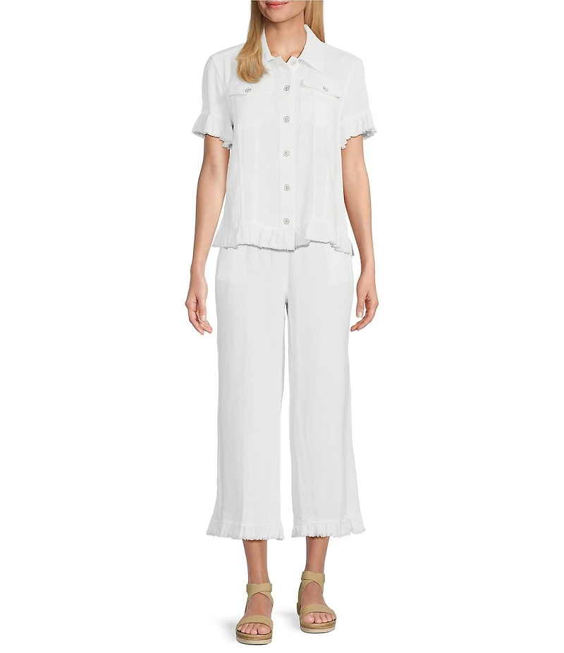 Multiples Textured Slub Woven Straight Leg Elastic Drawstring Waist Pull-On Pants