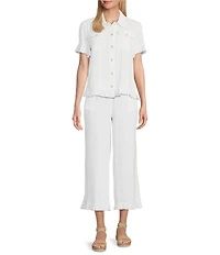 Multiples Textured Slub Woven Straight Leg Elastic Drawstring Waist Pull-On Pants