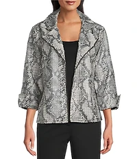 Multiples Textured Snake Print Notch Collar 3/4 Turn-Up Cuff Sleeve Jacket