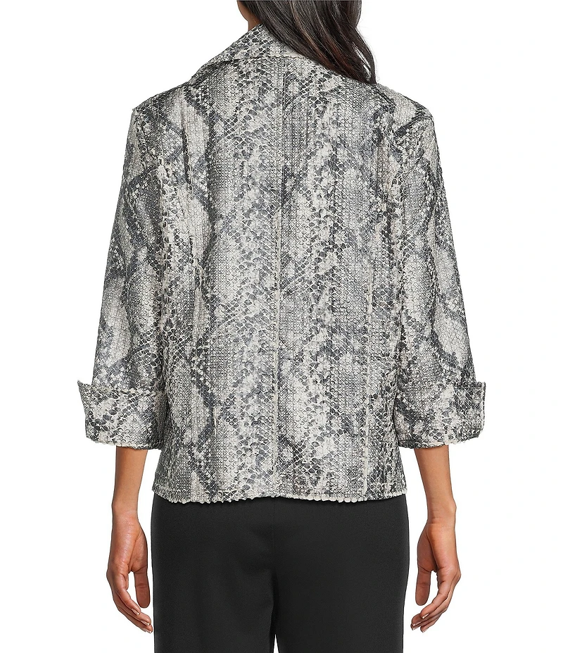 Multiples Textured Snake Print Notch Collar 3/4 Turn-Up Cuff Sleeve Jacket