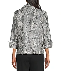 Multiples Textured Snake Print Notch Collar 3/4 Turn-Up Cuff Sleeve Jacket