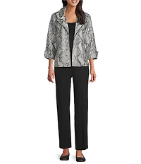Multiples Textured Snake Print Notch Collar 3/4 Turn-Up Cuff Sleeve Jacket