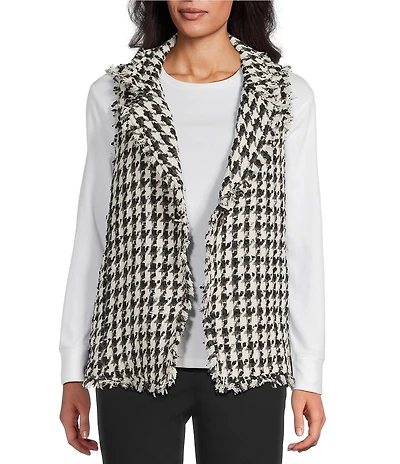 Multiples Textured Woven Checked Notch Collar Sleeveless Fitted Vest