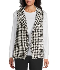 Multiples Textured Woven Checked Notch Collar Sleeveless Fitted Vest