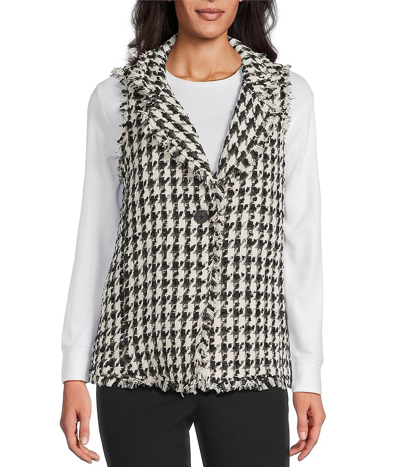 Multiples Textured Woven Checked Notch Collar Sleeveless Fitted Vest