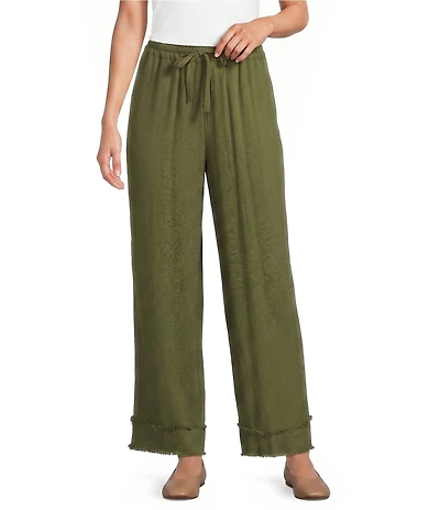 Multiples Textured Woven Slub Drawstring Fringe Band Ankle Coordinating Pants