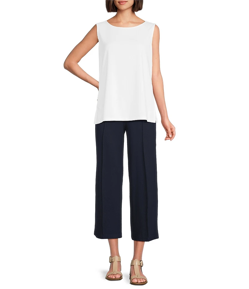 Multiples Wide-Leg Pintuck Pull-On Cropped Pants