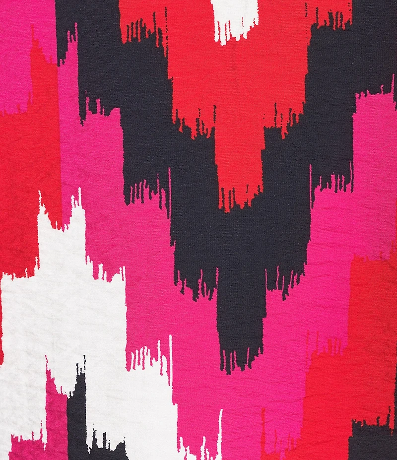 Multiples Woven Chevron Print Ruffle Stand Collar 3/4 Sleeve Top