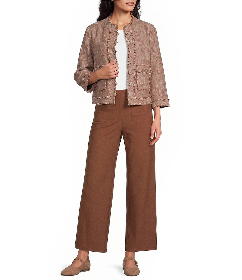 Multiples Woven Cross-Dyed Stand Collar 3/4 Sleeve Fitted Jacket