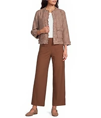 Multiples Woven Cross-Dyed Stand Collar 3/4 Sleeve Fitted Jacket