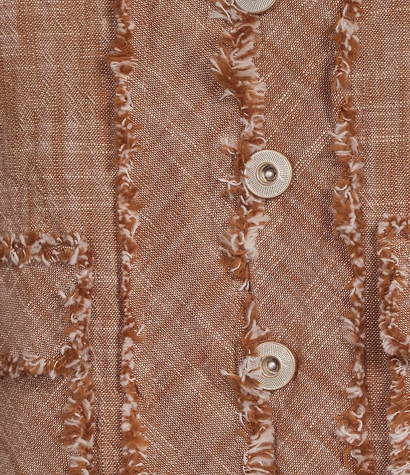 Multiples Woven Cross-Dyed Stand Collar 3/4 Sleeve Fitted Jacket