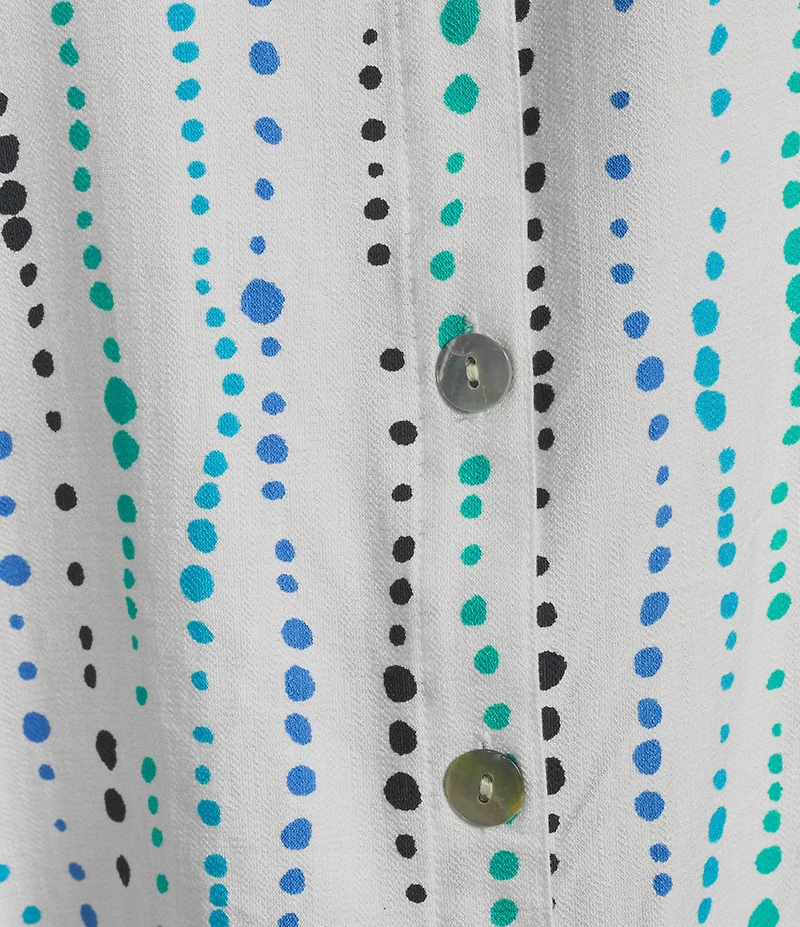 Multiples Woven Dot Multi Print Point Collar 3/4 Turn Up Sleeve Button Front Shirt