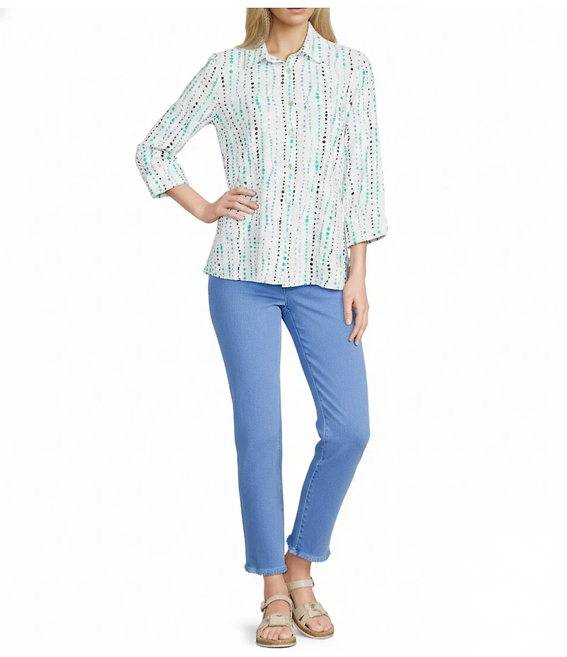 Multiples Woven Dot Multi Print Point Collar 3/4 Turn Up Sleeve Button Front Shirt