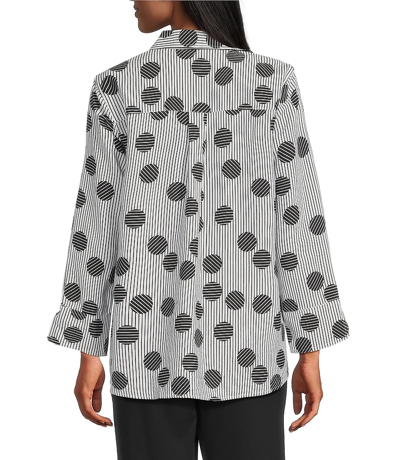 Multiples Woven Dot Print Point Collar 3/4 Turn-Up Sleeve Button Front Shirt