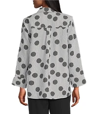Multiples Woven Dot Print Point Collar 3/4 Turn-Up Sleeve Button Front Shirt