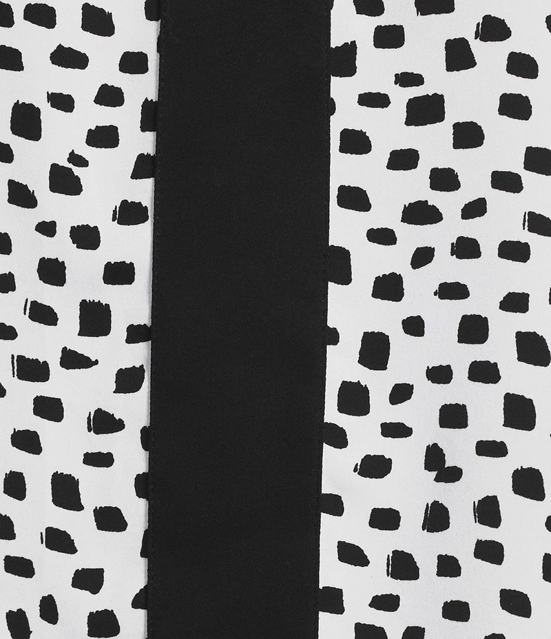 Multiples Woven Dotted Split Round Band V-Neck Long Roll-Tab Sleeve Top