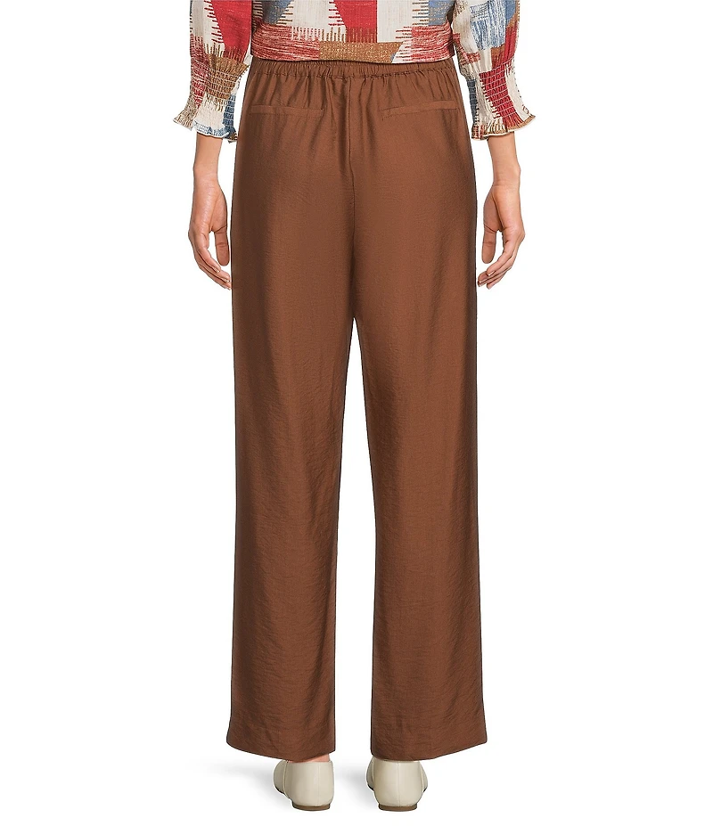 Multiples Woven Flat Front Straight Leg Ankle Length Full Elastic Back Pants