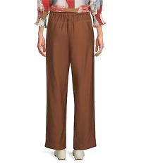 Multiples Woven Flat Front Straight Leg Ankle Length Full Elastic Back Pants