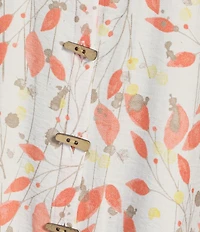 Multiples Woven Leaf Print Point Collar 3/4 Turn-Up Sleeve Button Front Fitted Shirt
