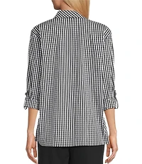 Multiples Woven Multi Plaid Check Print Point Collar 3/4 Roll-Tab Sleeve Button Front Shirt