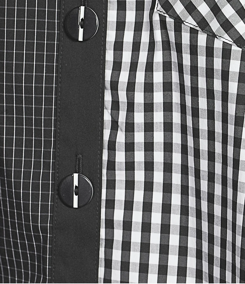 Multiples Woven Multi Plaid Check Print Point Collar 3/4 Roll-Tab Sleeve Button Front Shirt