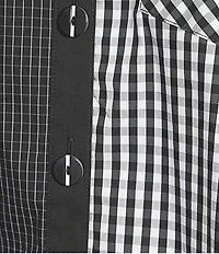 Multiples Woven Multi Plaid Check Print Point Collar 3/4 Roll-Tab Sleeve Button Front Shirt