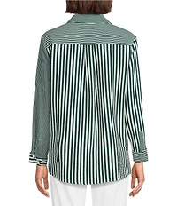 Multiples Woven Multi Stripe Print Point Collar Long Turn Up Cuff Sleeve Button Front Shirt