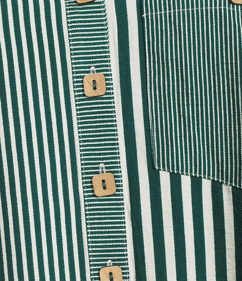 Multiples Woven Multi Stripe Print Point Collar Long Turn Up Cuff Sleeve Button Front Shirt