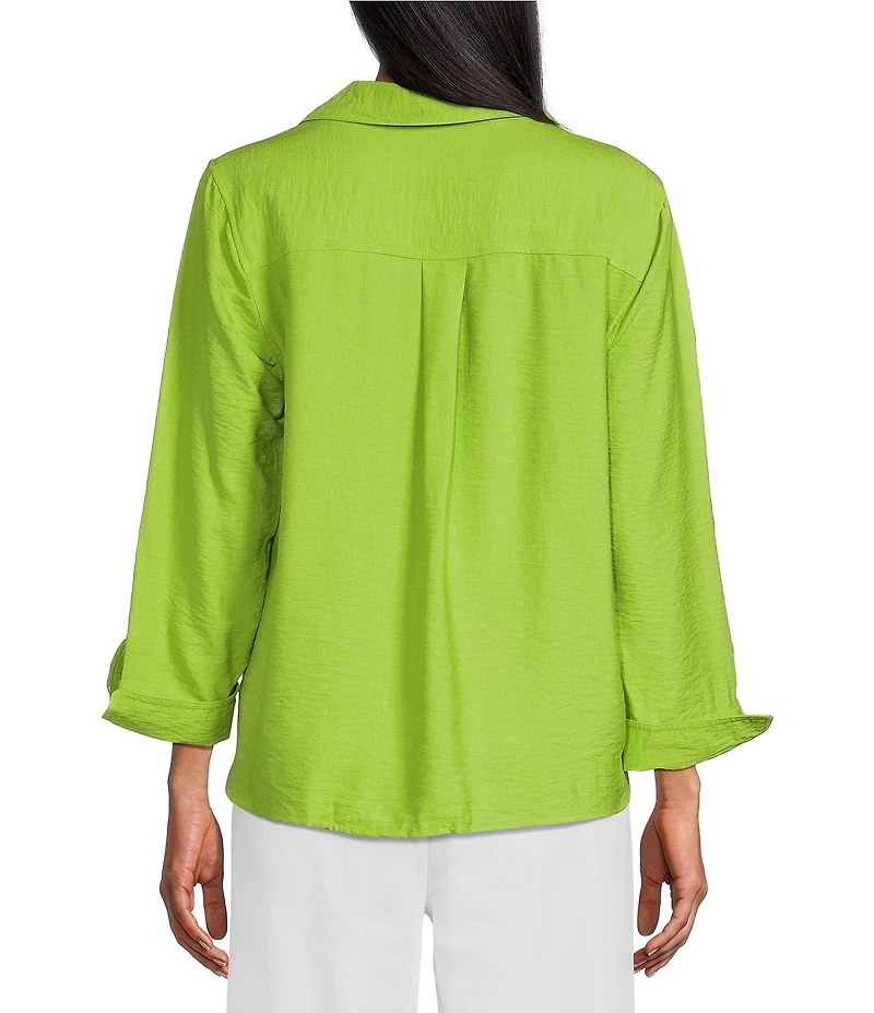 Multiples Woven Point Collar 3/4 Sleeve Scalloped Button-Front Shirt