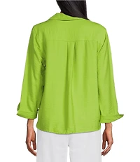 Multiples Woven Point Collar 3/4 Sleeve Scalloped Button-Front Shirt