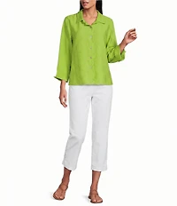 Multiples Woven Point Collar 3/4 Sleeve Scalloped Button-Front Shirt