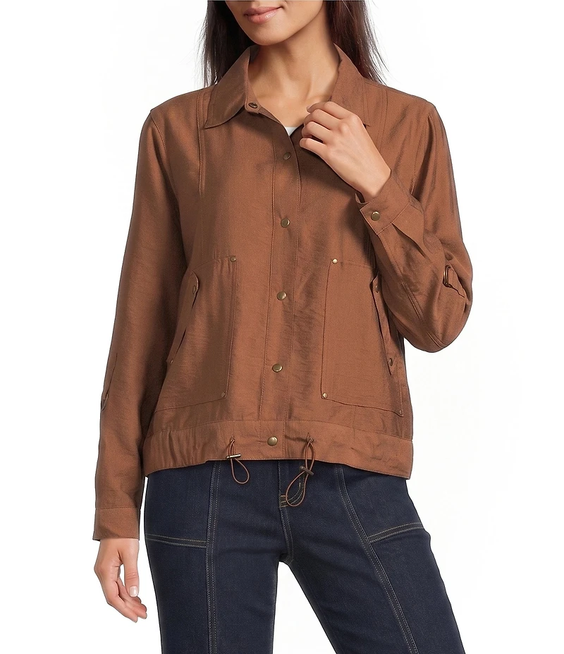 Multiples Woven Point Collar Long Sleeve With Roll Tab D-Ring Jacket