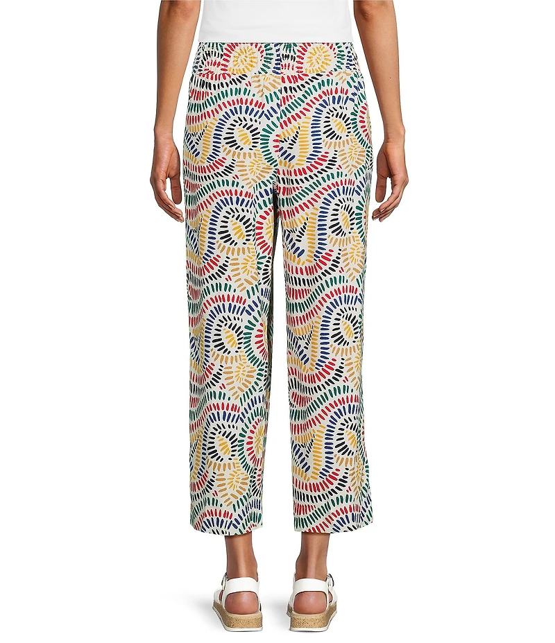 Multiples Woven Print Wide Leg Crop Length Pull On Pants