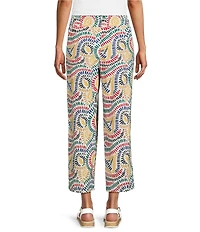 Multiples Woven Print Wide Leg Crop Length Pull On Pants