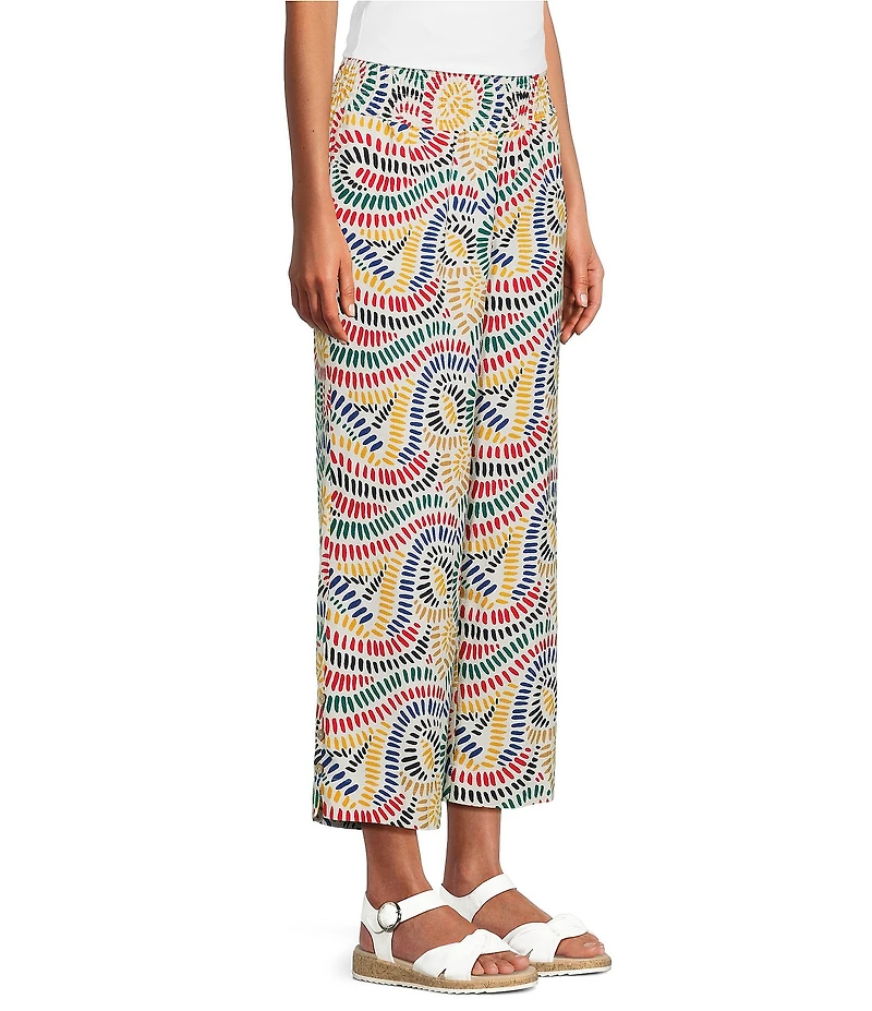 Multiples Woven Print Wide Leg Crop Length Pull On Pants