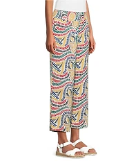 Multiples Woven Print Wide Leg Crop Length Pull On Pants