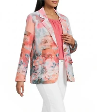 Multiples Woven Printed Notch Lapel Long Sleeve One Button Jacket