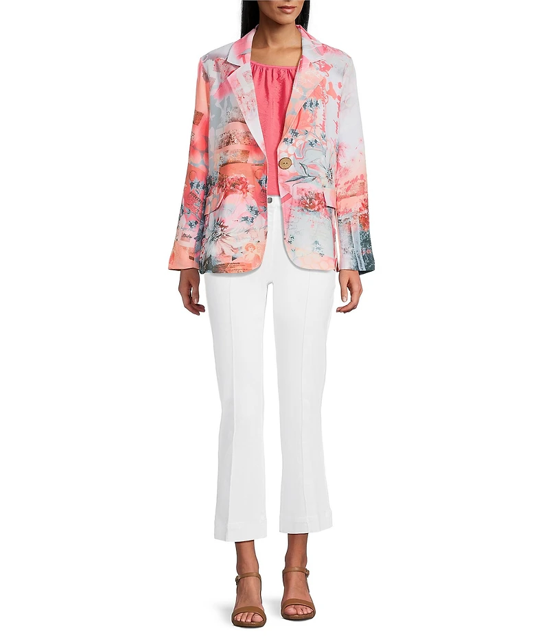 Multiples Woven Printed Notch Lapel Long Sleeve One Button Jacket