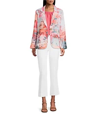 Multiples Woven Printed Notch Lapel Long Sleeve One Button Jacket