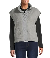 Multiples Woven Stand Collar Sleeveless Snap-Front Fitted Vest