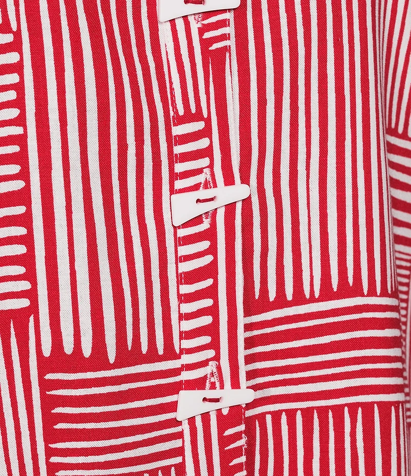 Multiples Woven Stripe Point Collar 3/4 Sleeve Turn Up Cuff Button Front Shirt