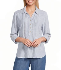 Multiples Woven Stripe Spread Collar Long Sleeve Shirt