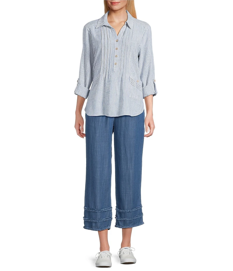 Multiples Woven Stripe Spread Collar Long Sleeve Shirt