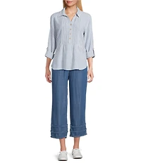 Multiples Woven Stripe Spread Collar Long Sleeve Shirt