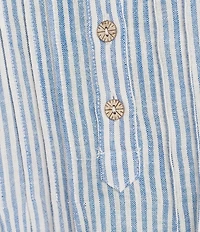 Multiples Woven Stripe Spread Collar Long Sleeve Shirt